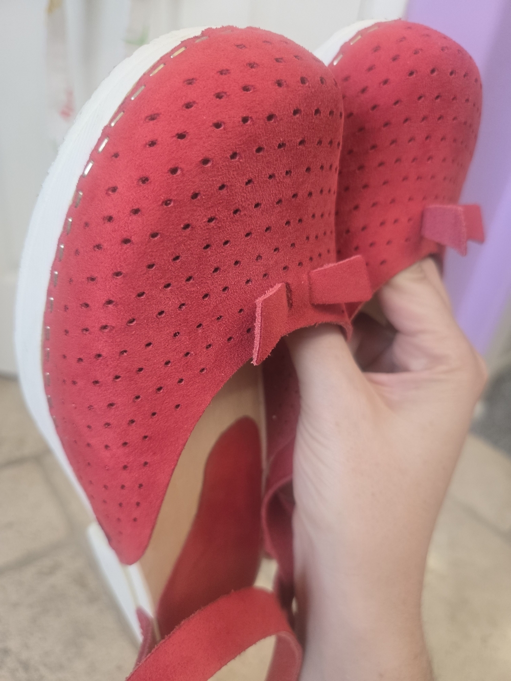 Red Suede Ankle-Strap Platform Sandals - Picture 9 of 16